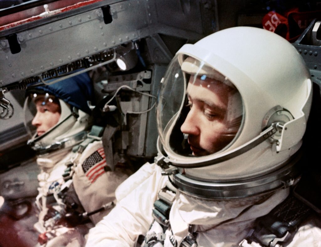Edward White and James McDivitt in the Gemini 4 capsule