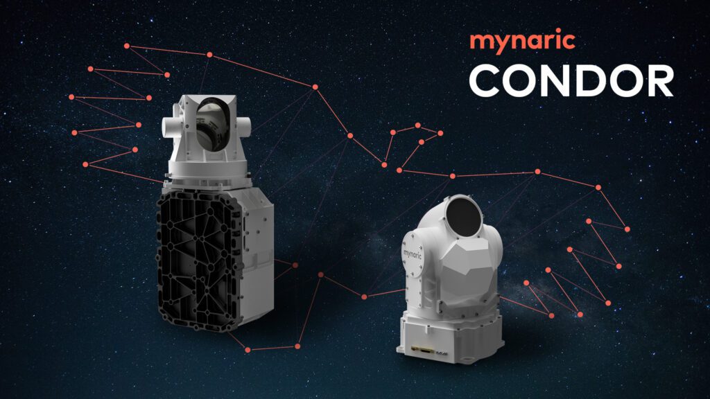 Laser-Kommunikationsterminals CONDOR von Mynaric, die die quantenverschlüsselte Datenübertragung der Satelliten-Konstellation von UNIO sicherstellen sollen; © Mynaric