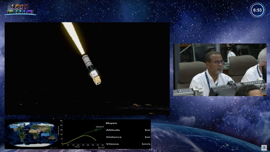 Screenshot Livestream "Flight VV22 – Zoom in | Pleiades Neo 5 & 6 | Vega C launch | Arianespace"