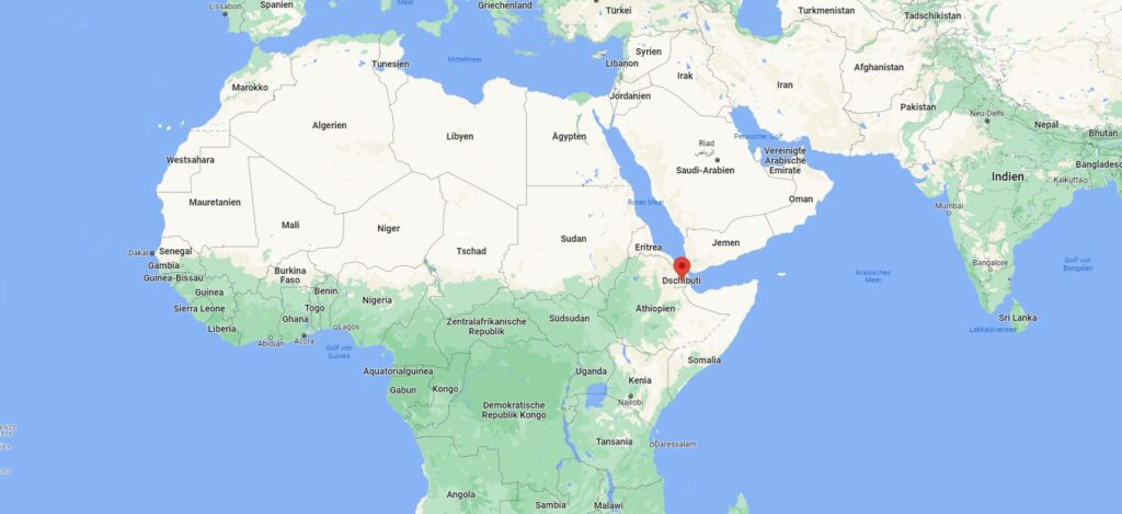 Lage Dschibutis in Afrika, Screenshot Google Maps