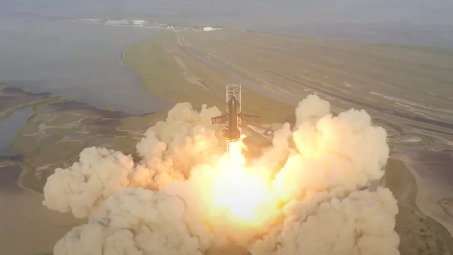 Launch von Starship und Super Heavy von SpaceX zum Orbital Test Flight, Screenshot;
© SpaceX