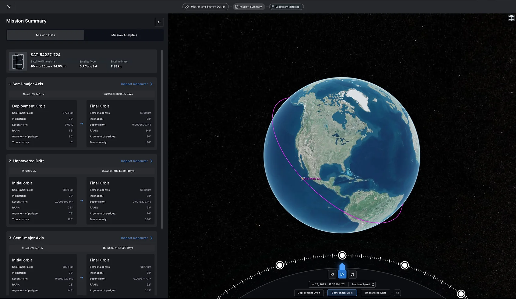 Screenshot Software "Journey" zeigt detaillierte Missionsparameter;
© Morpheus Space